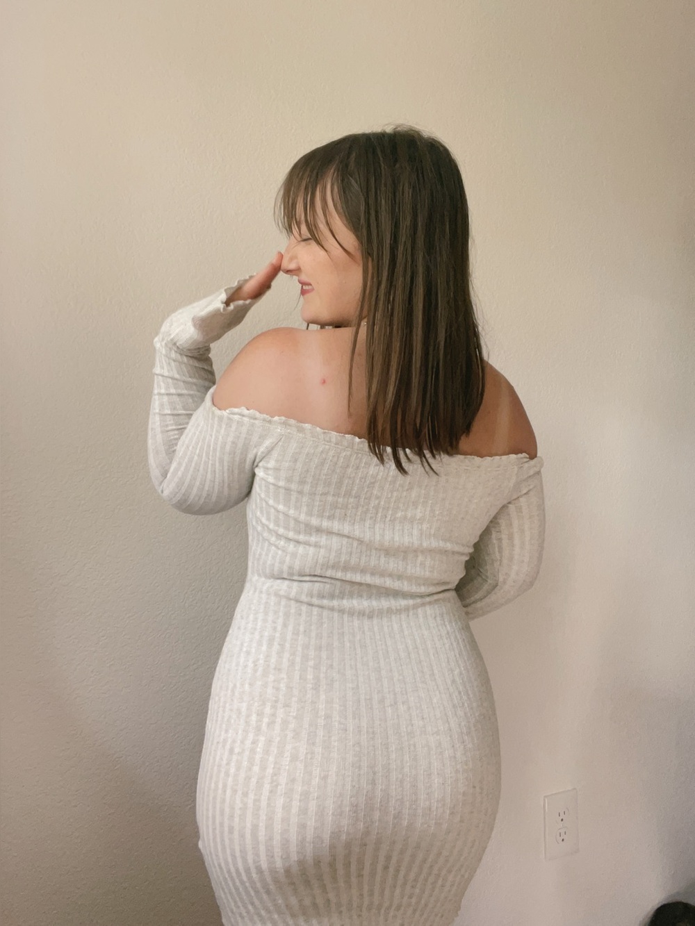 Grey Ribbed Sweater Mini Dress - Picture 2 of 7